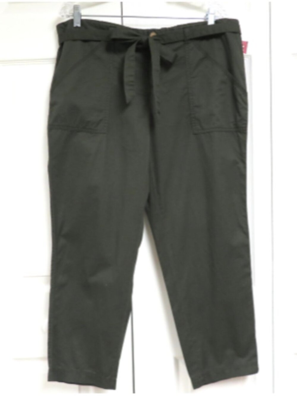 Merona Cotton Casual Ankle Pants Size L Dark Olive Green Solid
